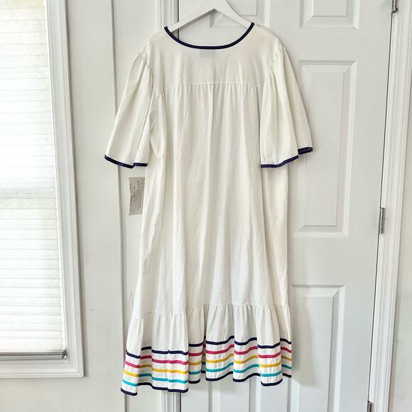 Kittens USA Cotton White Colorful Ribbon Trim V Neck Trapeze Dress 2X Ric Rac - Picture 9 of 11